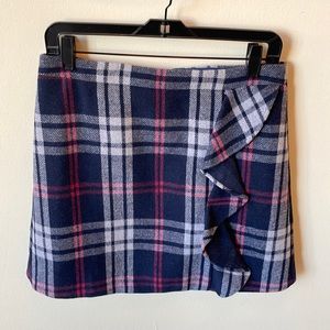 J Crew Navy and pink plaid mini skirt